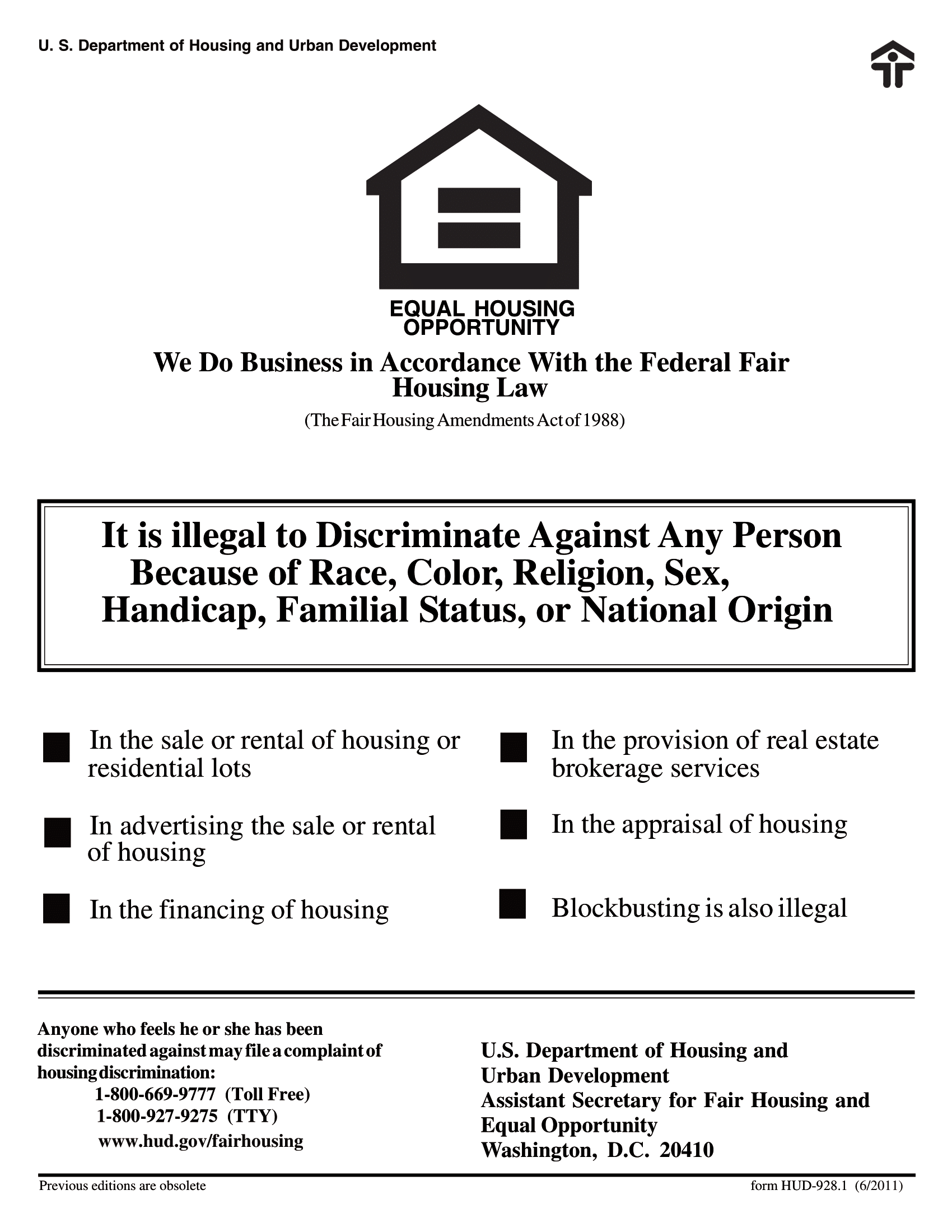 HUD Fair Housing Poster | Equal Housing Opportunity